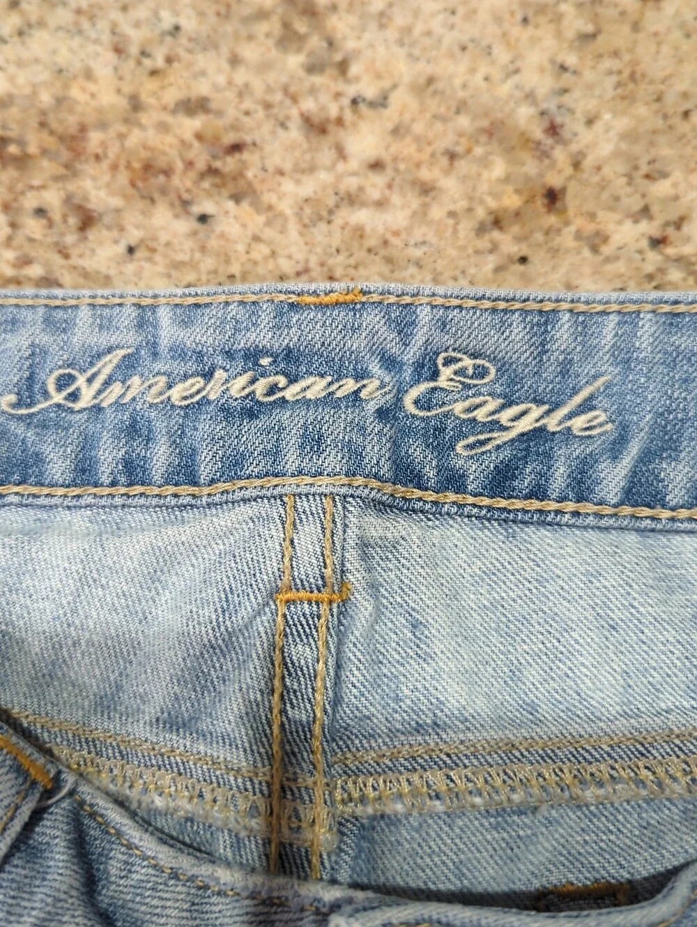 American Eagle Blue Denim Short Shorts Heavy Distressing Sz 6 Woman